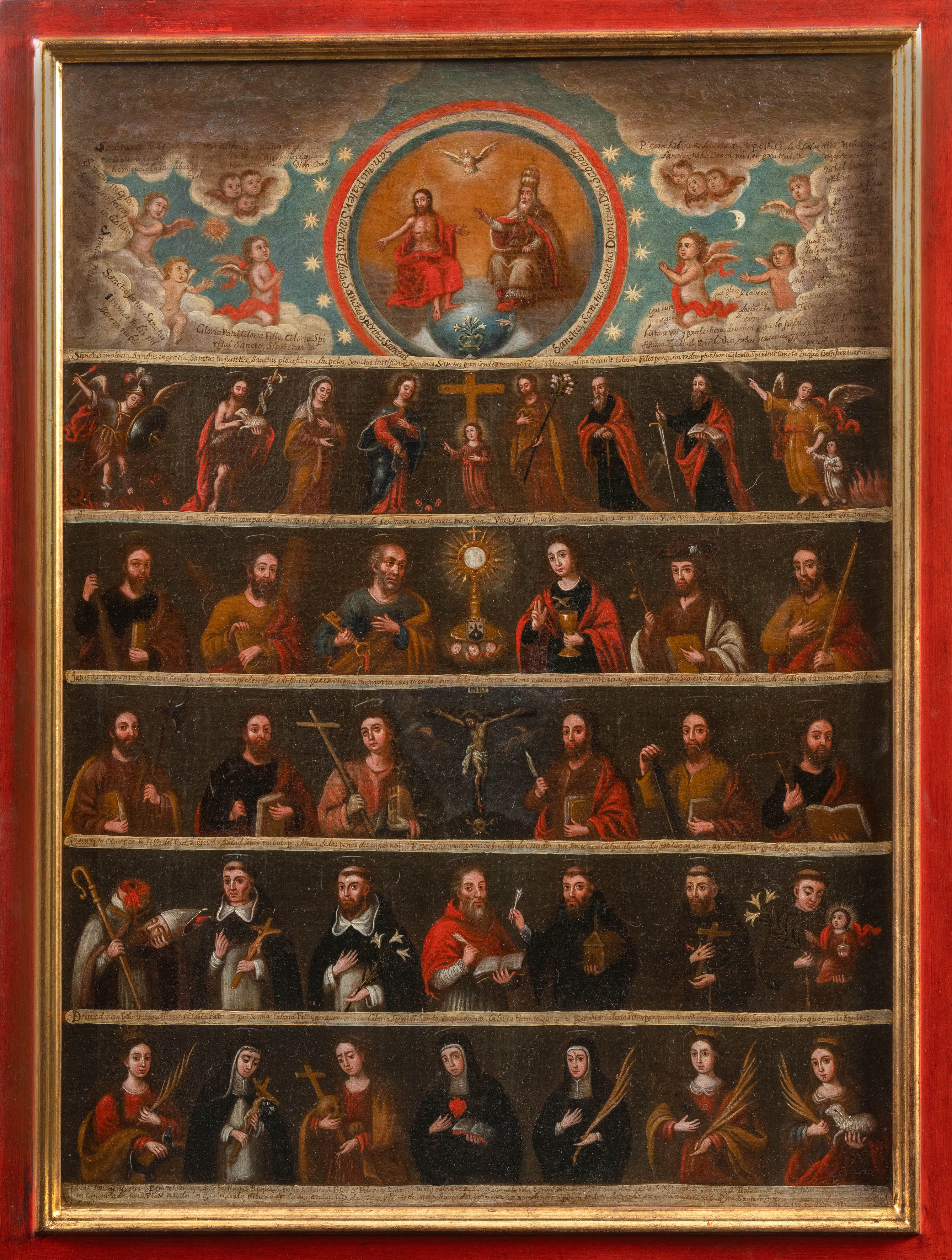 ESCUELA NOVOHISPANA, S. XVIII
"Santoral carmelitano"
Óleo sobre lienzo.
Medidas: 

Los santorales...