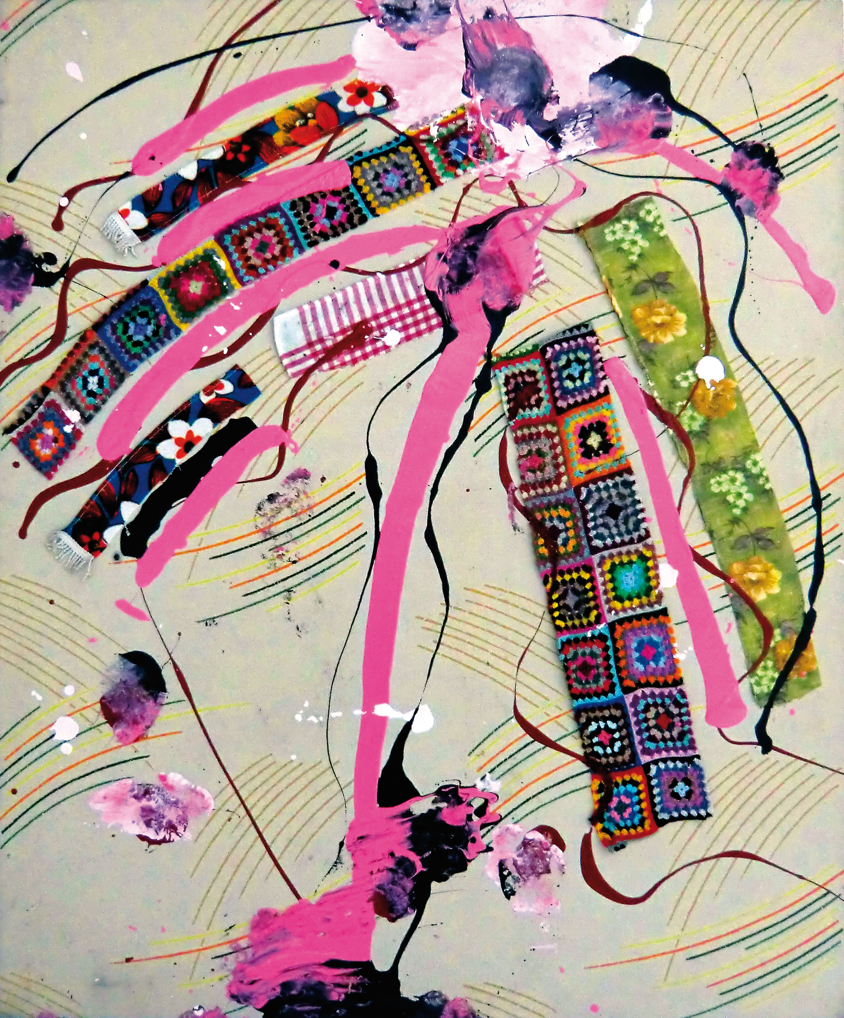 JORGE GALINDO (Madrid 1965)
"Pinturas Grecas". 1997 
Óleo, acrílico y collage de retales de crochet...
