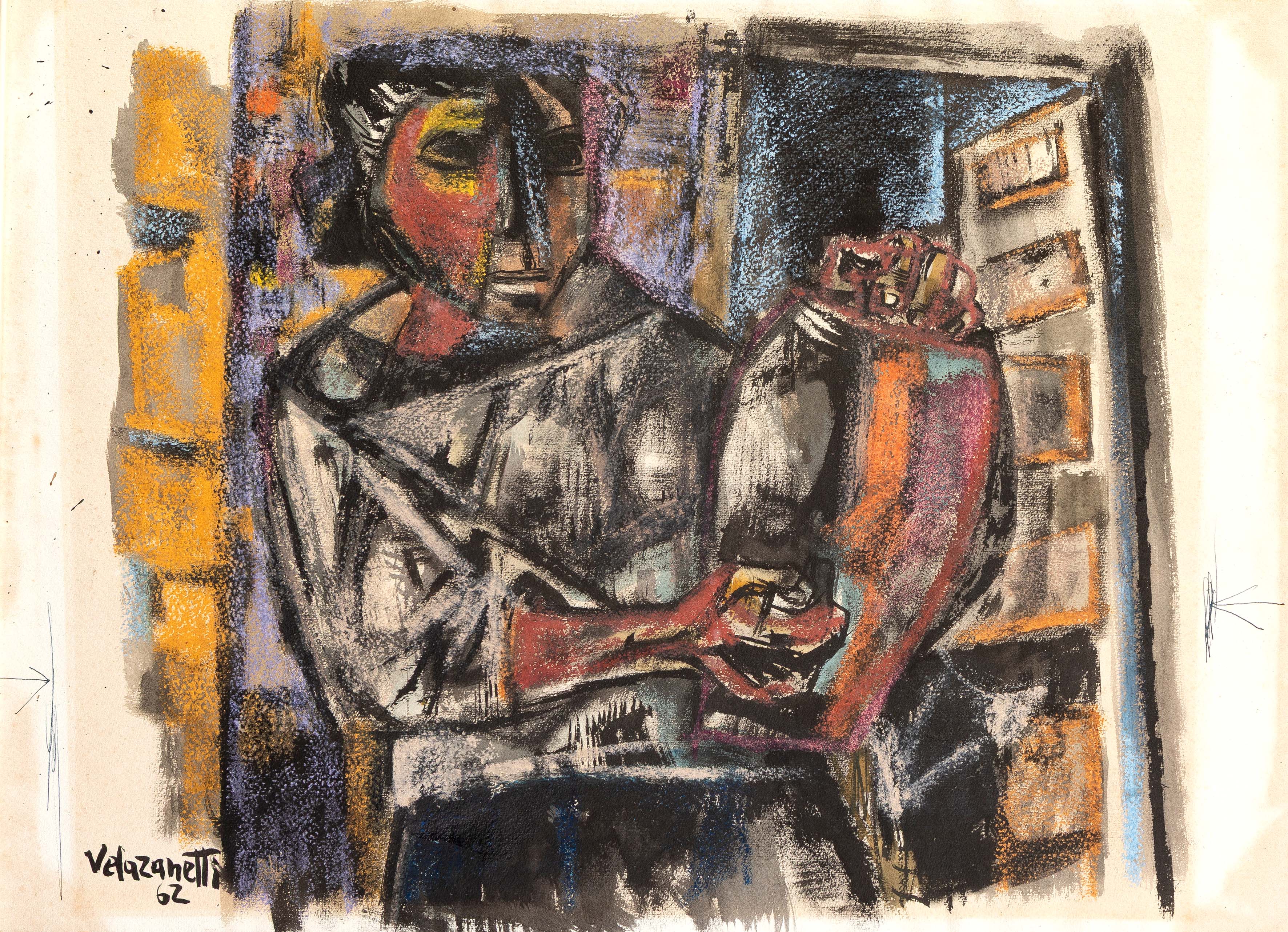 JOSÉ VELA ZANETTI (Milagros 1913-Burgos 1999)
"Campesina con cántaro". 1962
Gouache y pastel sobre...