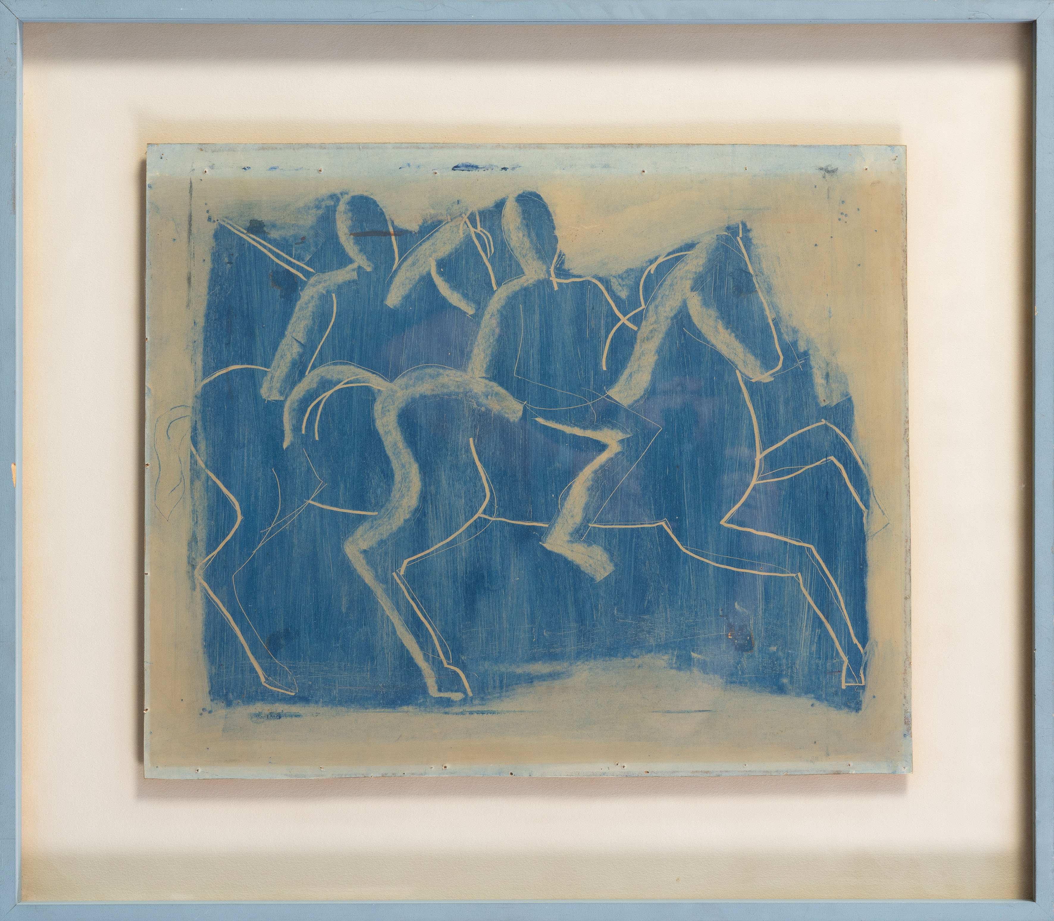 ESCUELA ESPAÑOLA, S. XX
“Jinetes azules”
Óleo sobre tablex
Firmado
Medidas: 54 x 52 cm.