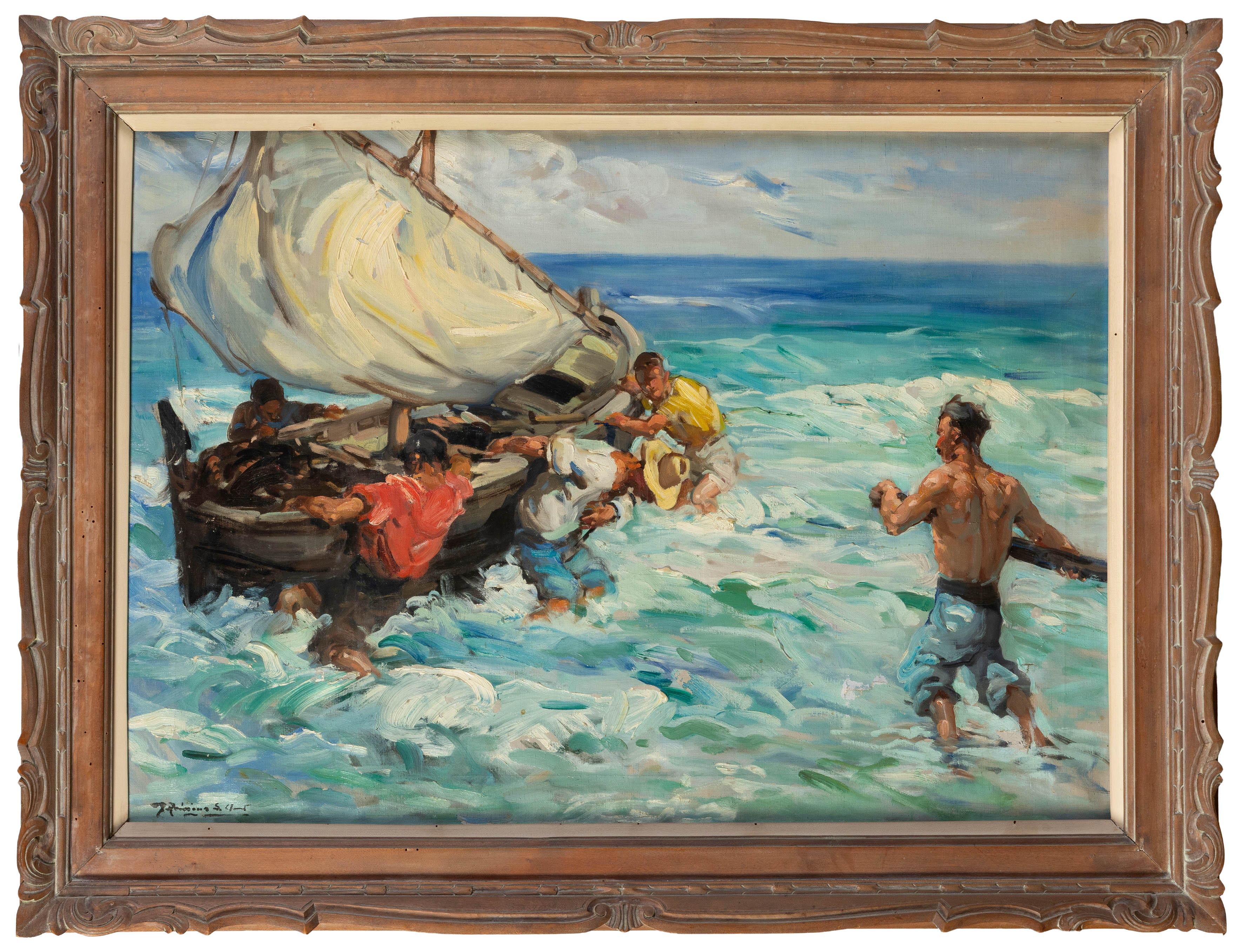 FRANCISCO RODRIGUEZ SANCLIMENT (Cádiz 1861- 1956)
"Pescadores"
Óleo sobre lienzo
Firmado
Medidas...