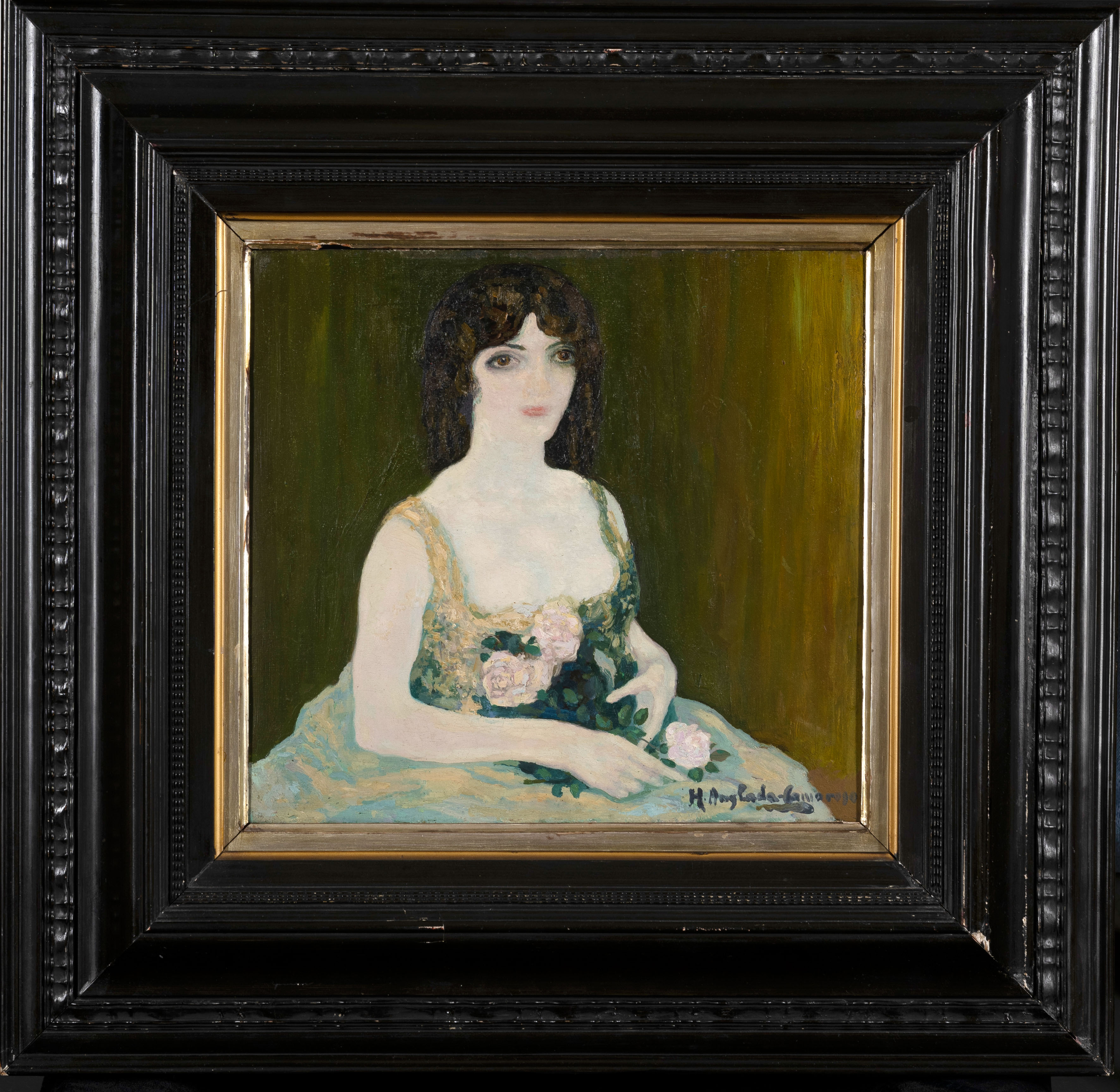 HERMENEGILDO ANGLADA CAMARASA (Barcelona 1871-Pollença, Mallorca, 1959)
"Dama con ramo de rosas"....