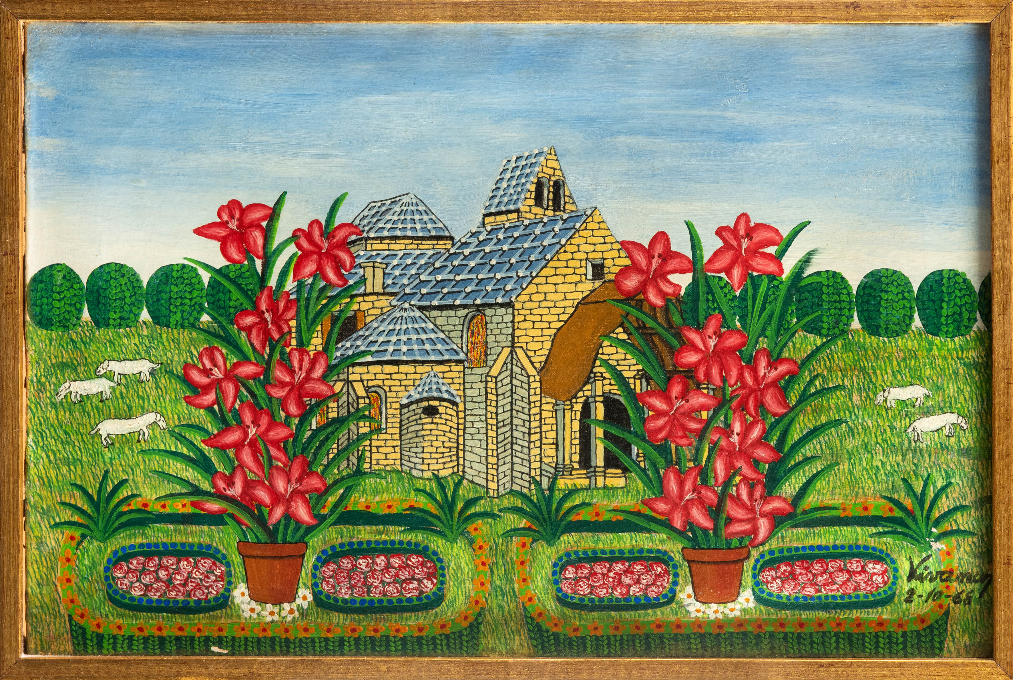 MIGUEL GARCÍA VIVANCOS (Mazarrón, 1895- Córdoba, 1972)
“Maison avec jardin et fleurs”
Óleo sobre...