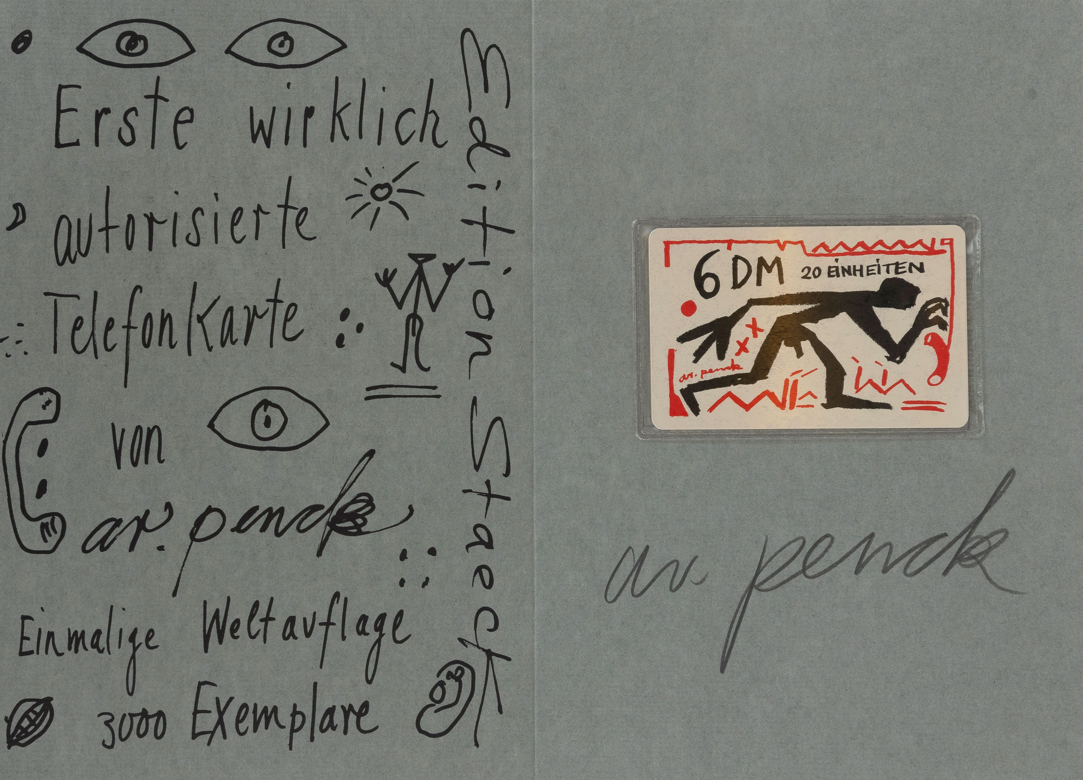A. R. PENCK (Dresde 1939 - Zúrich 2017) 
Tarjeta telefónica, 1992 
Litografía sobre papel y tarjeta...