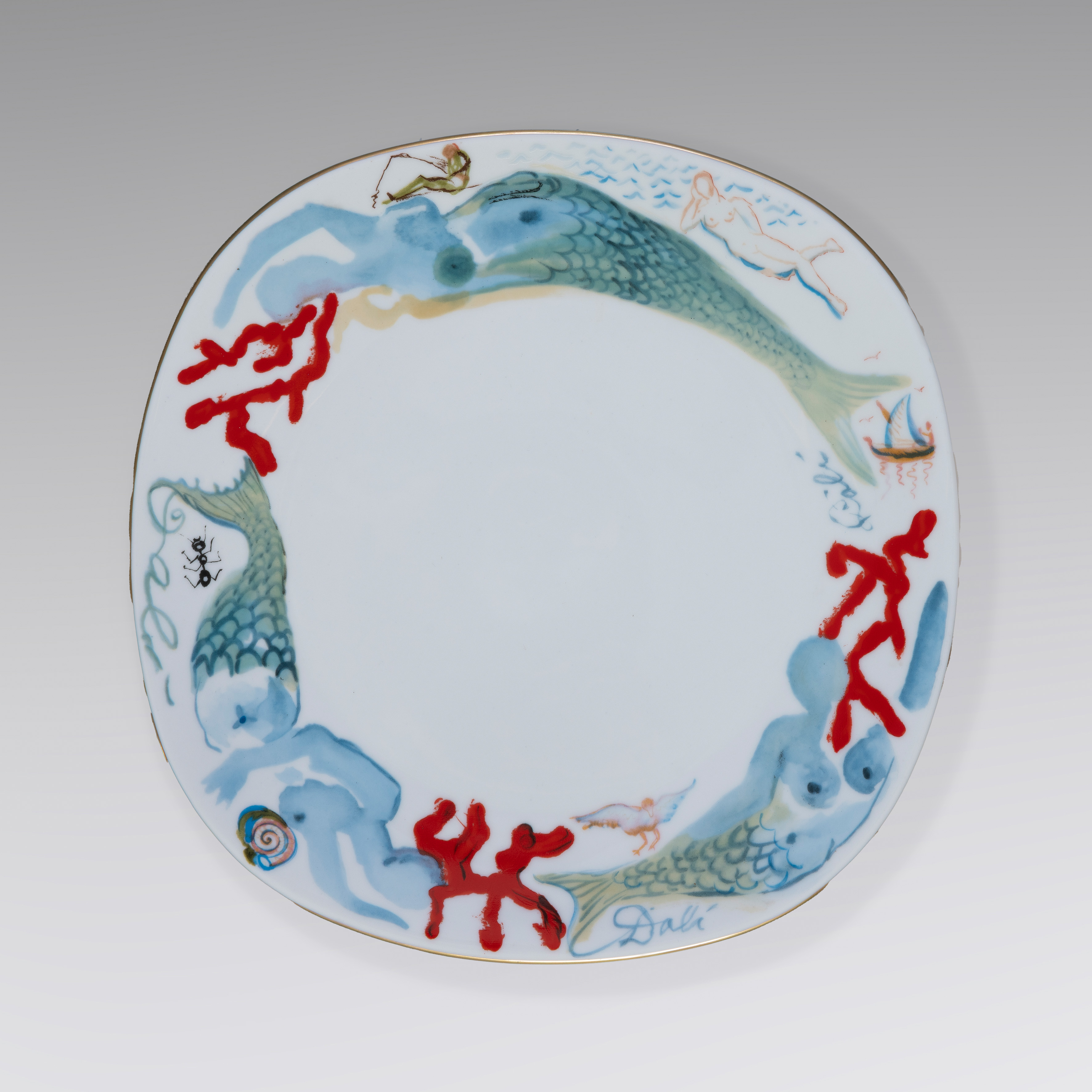 SALVADOR DALÍ (Figueras 1904 - 1989) 
"Sirenas peinadas con coral y hormiga", 1977 
Plato hondo en...