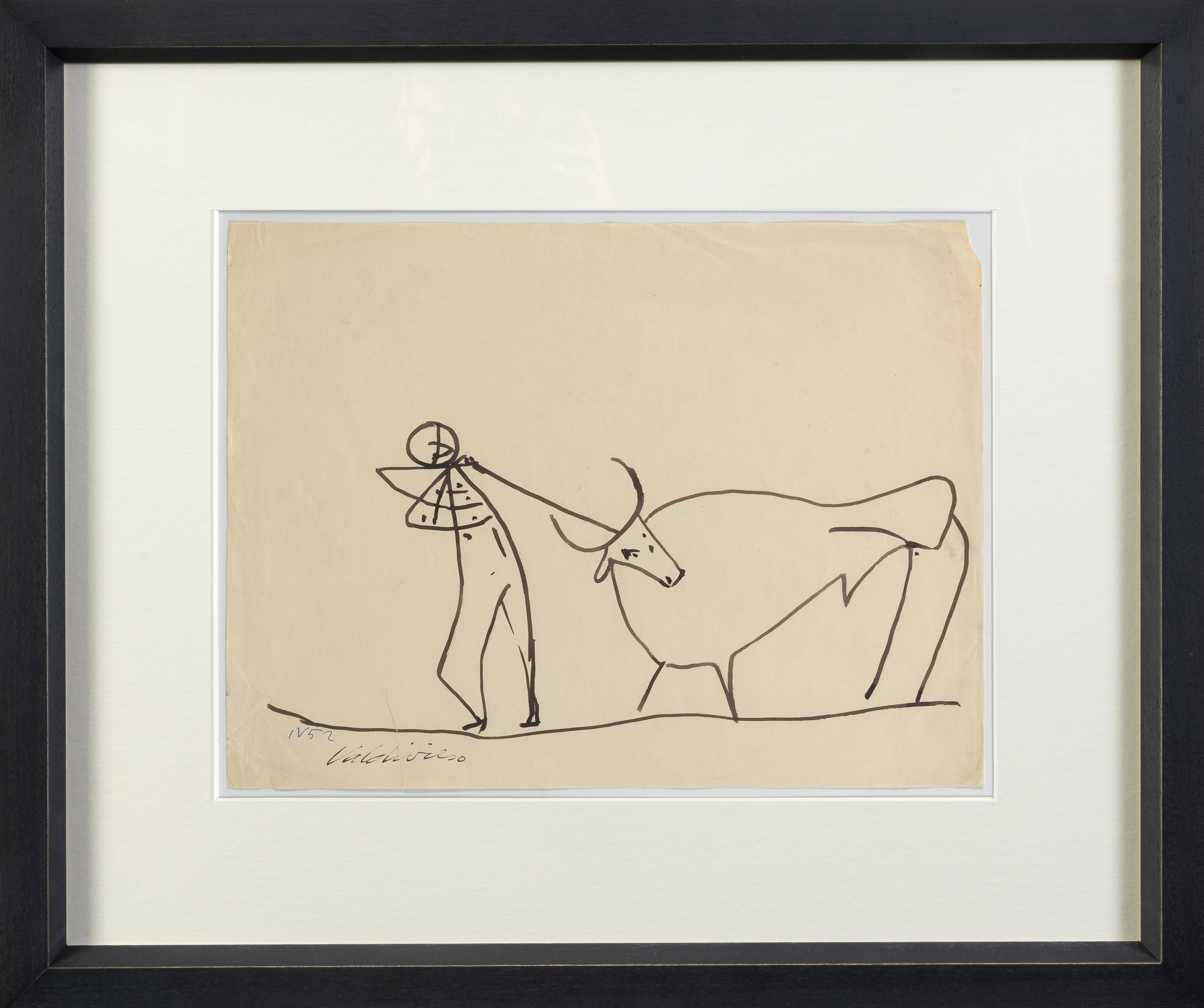 ANTONIO VALDIVIESO (Granada 1918-2000)
"Arrastrando al buey". 1952
Tinta sobre papel
Firmado y...