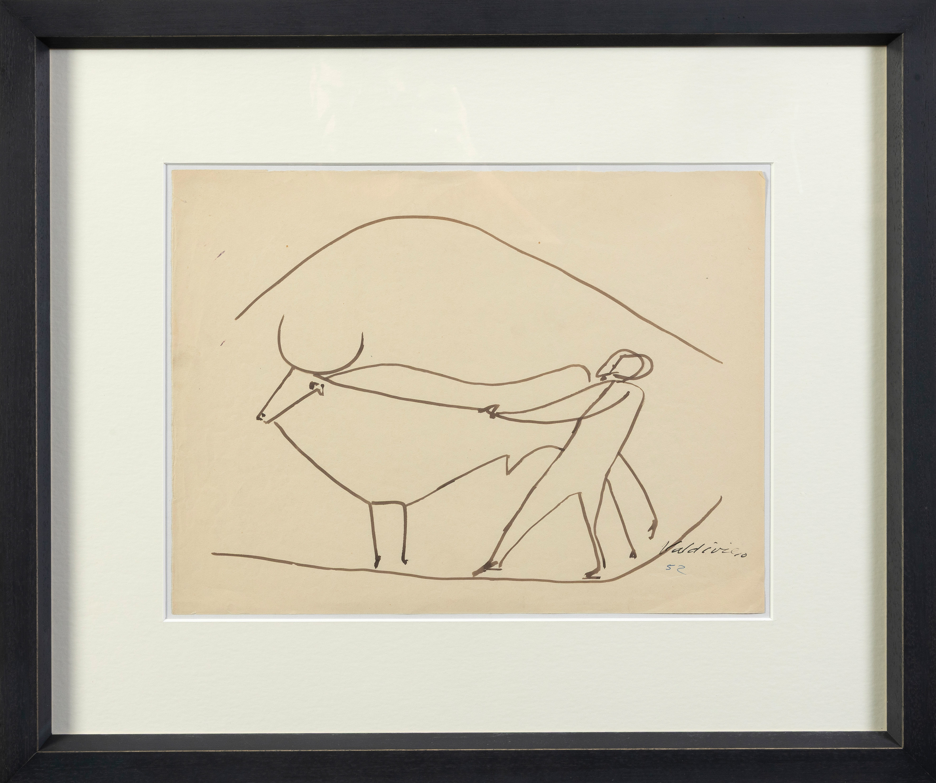 ANTONIO VALDIVIESO ( Granada, 1918-2000)
"Arrastrando al buey con montaña al fondo". 1952
Tinta...