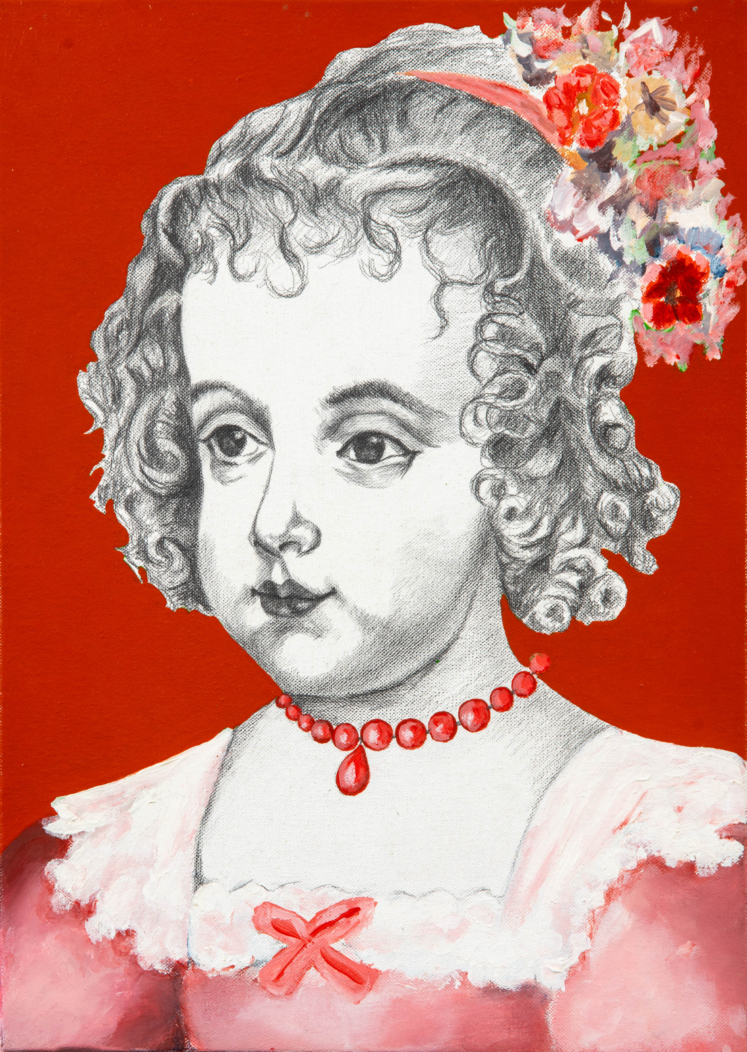 MIGUEL ABELTON (Barcelona 1948)
"Niña en rojo"
Óleo y lápiz sobre lienzo
Al dorso firmado y fechado...