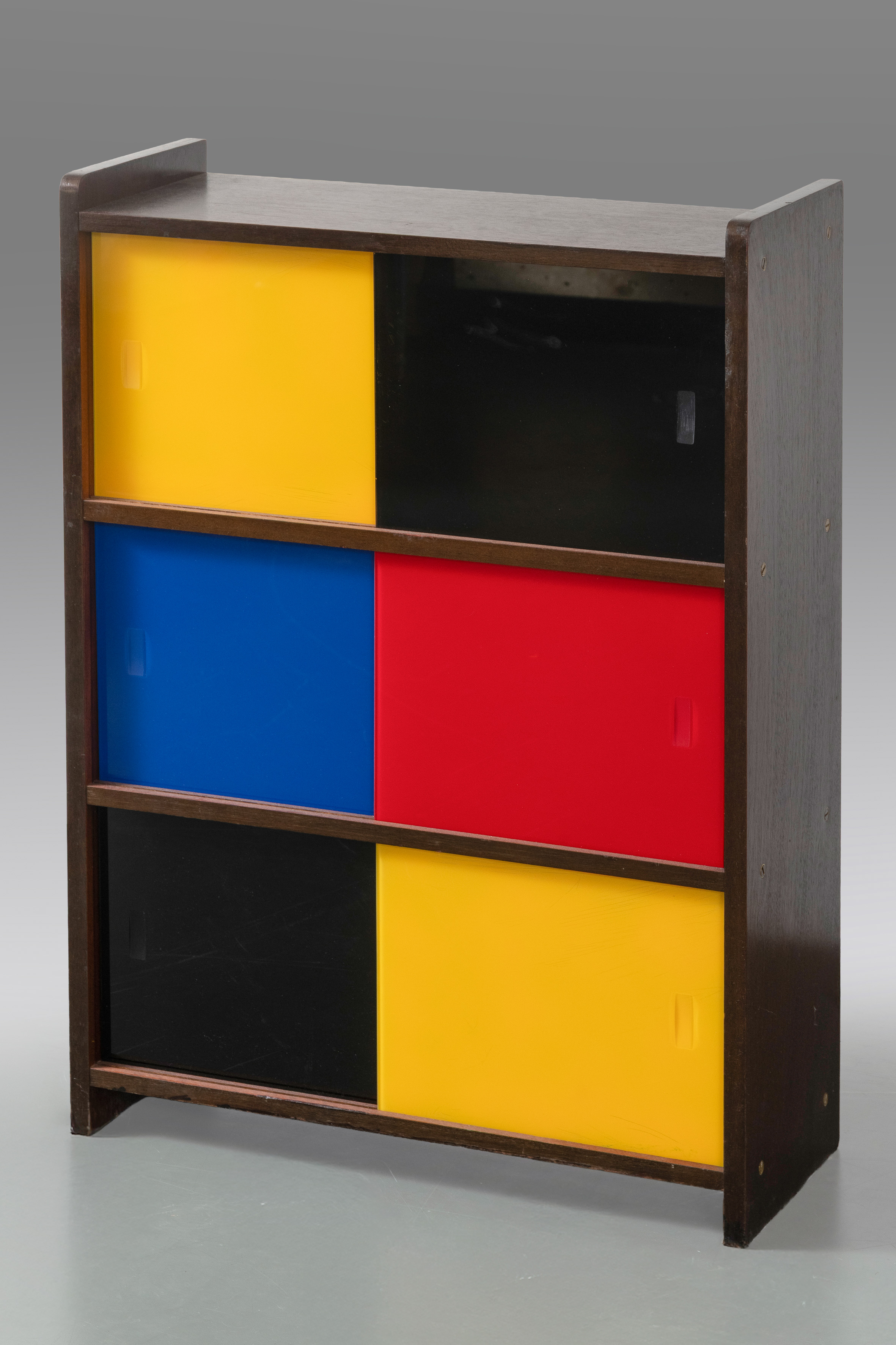 DIDIER ROZAFFY (Francia,)
Mueble modular en madera y vidrio de colores, Francia 1950
Caoba, chapa...
