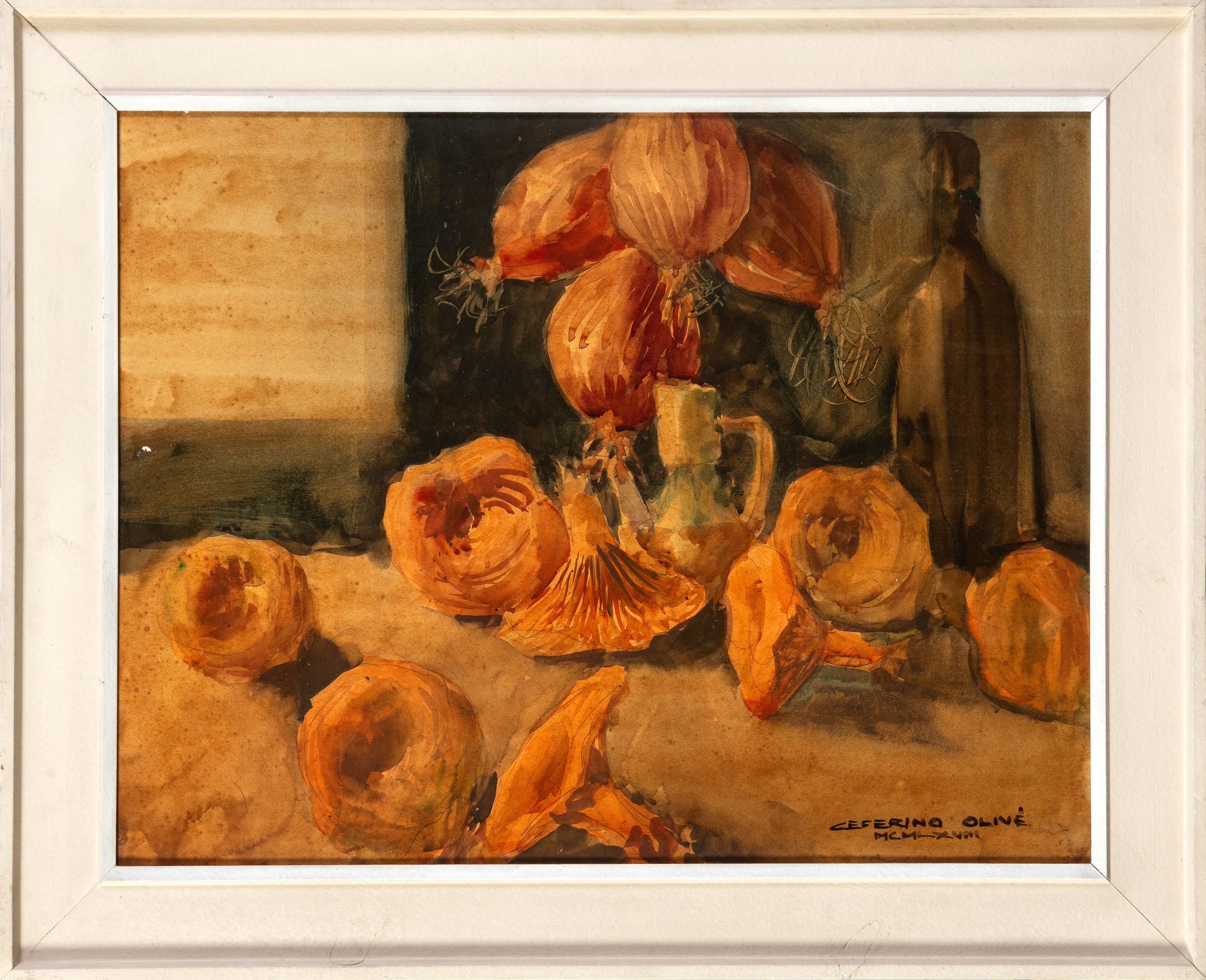 CEFERINO OLIVÉ (Reus 1907-1995)
"Bodegón con níscalos y botella". 1968
Acuarela sobre papel...