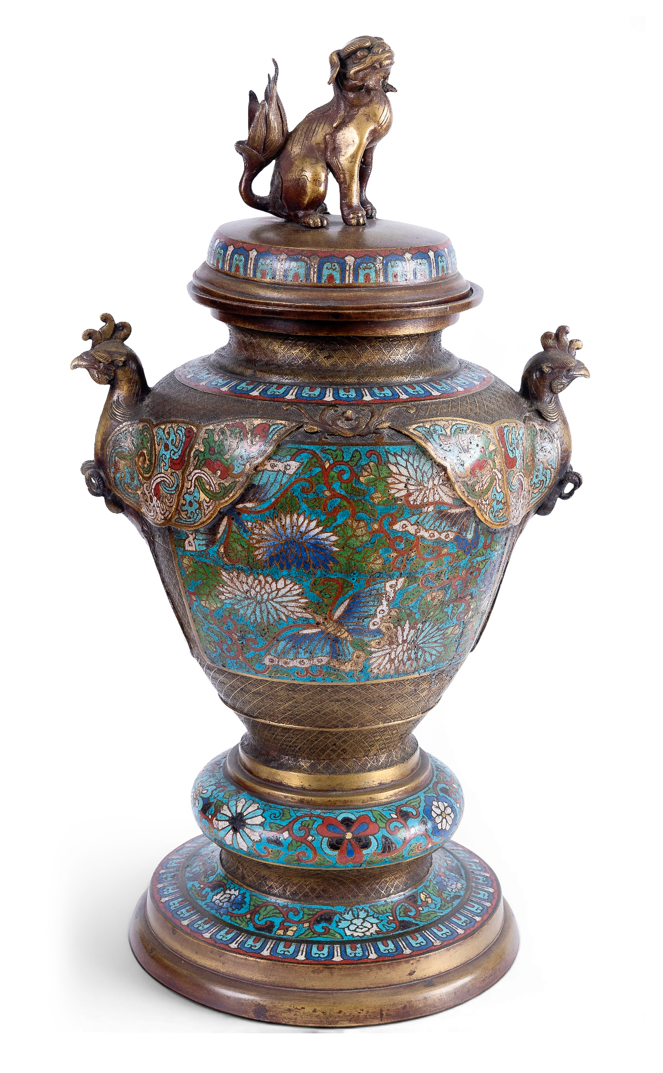Gran incensario ritual, Tibet, S. XIX
Decorado con esmalte cloisonné sobre bronce. Presenta un...