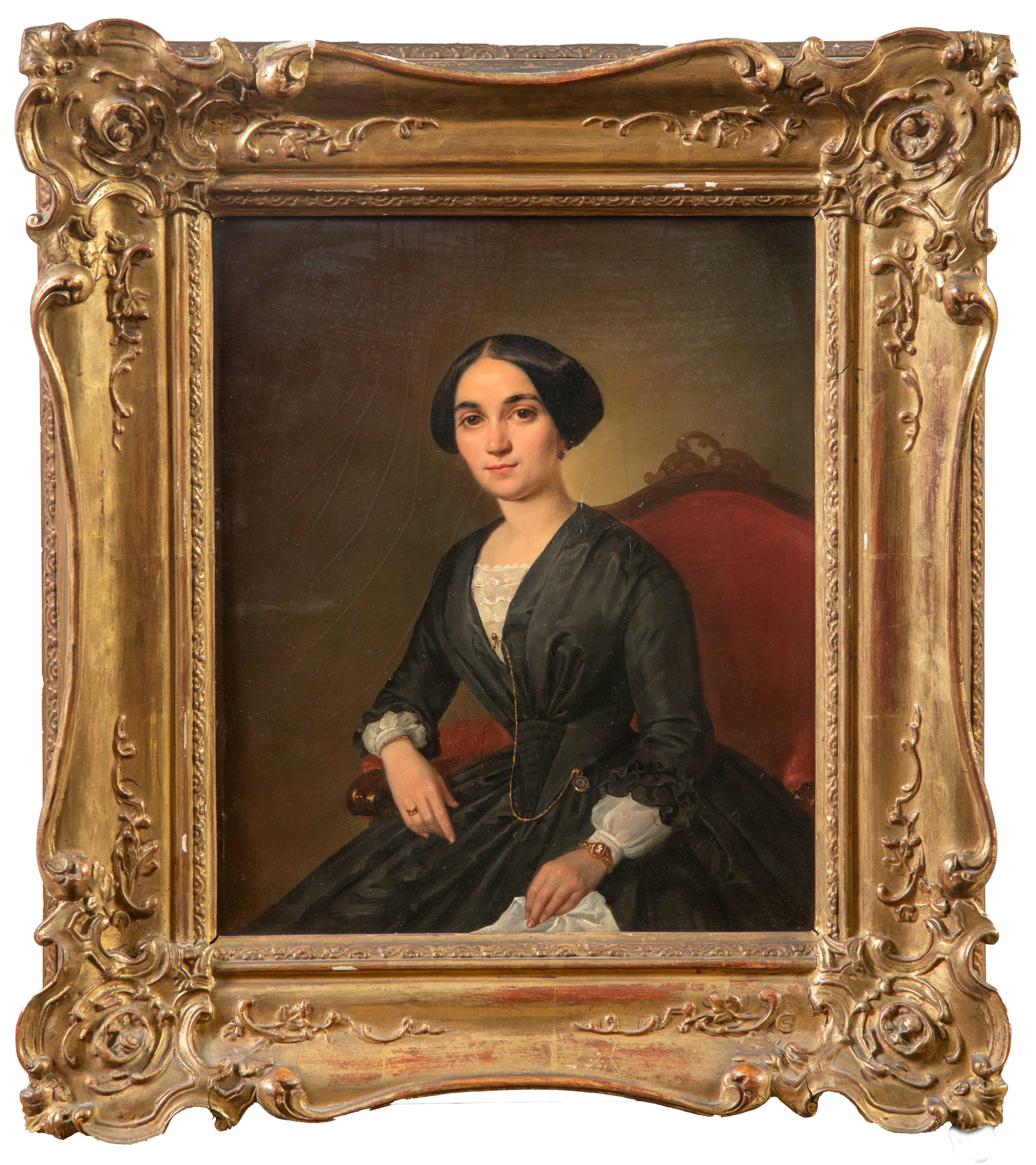 ESCUELA ESPAÑOLA, S. XIX
"Retrato de dama"
Óleo sobre lienzo.
Medidas: 32 x 28 cm.