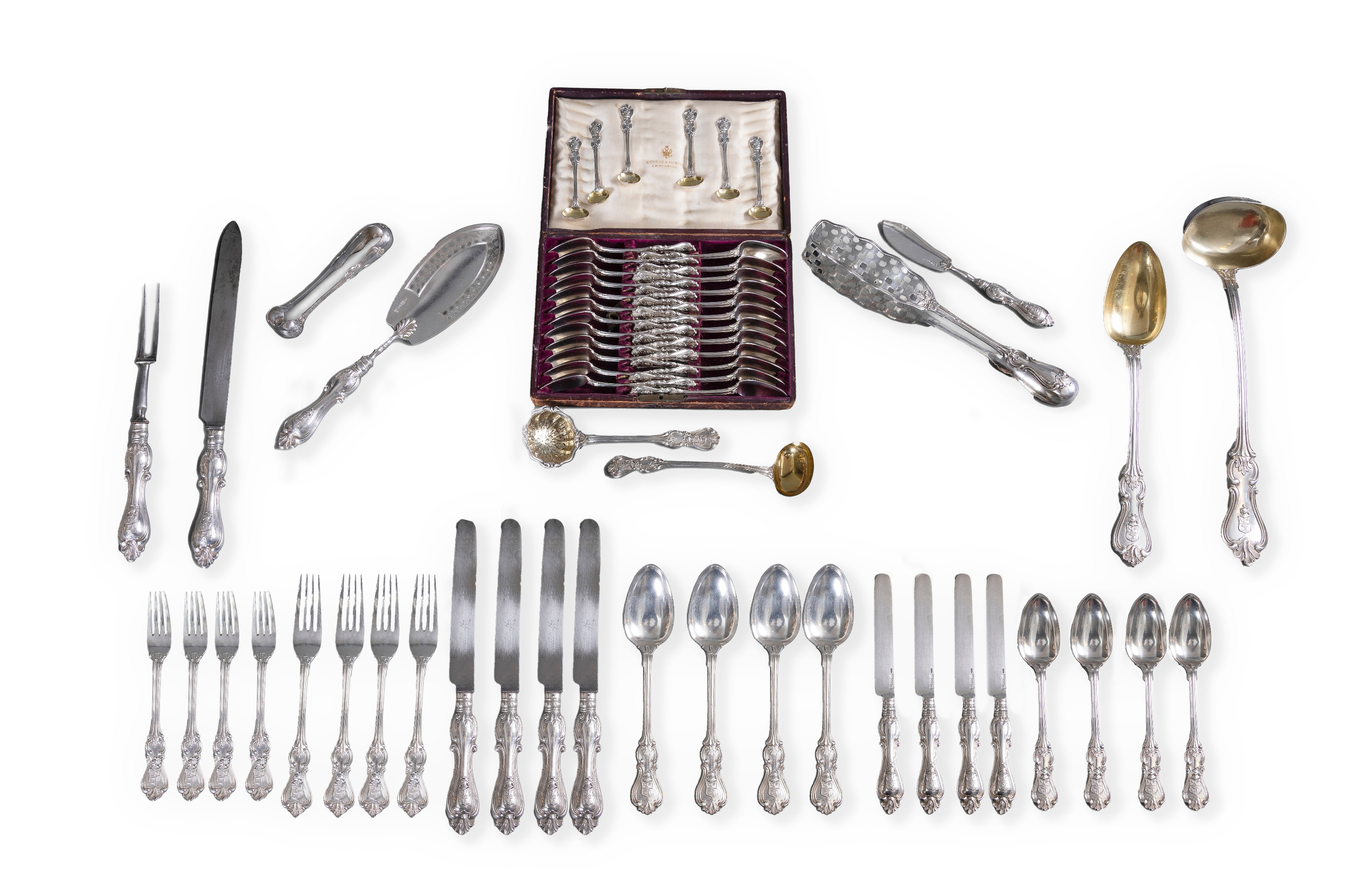 Importante cubertería histórica en plata rusa con marcas de Nicholls & Plincke, San Petersburgo,...