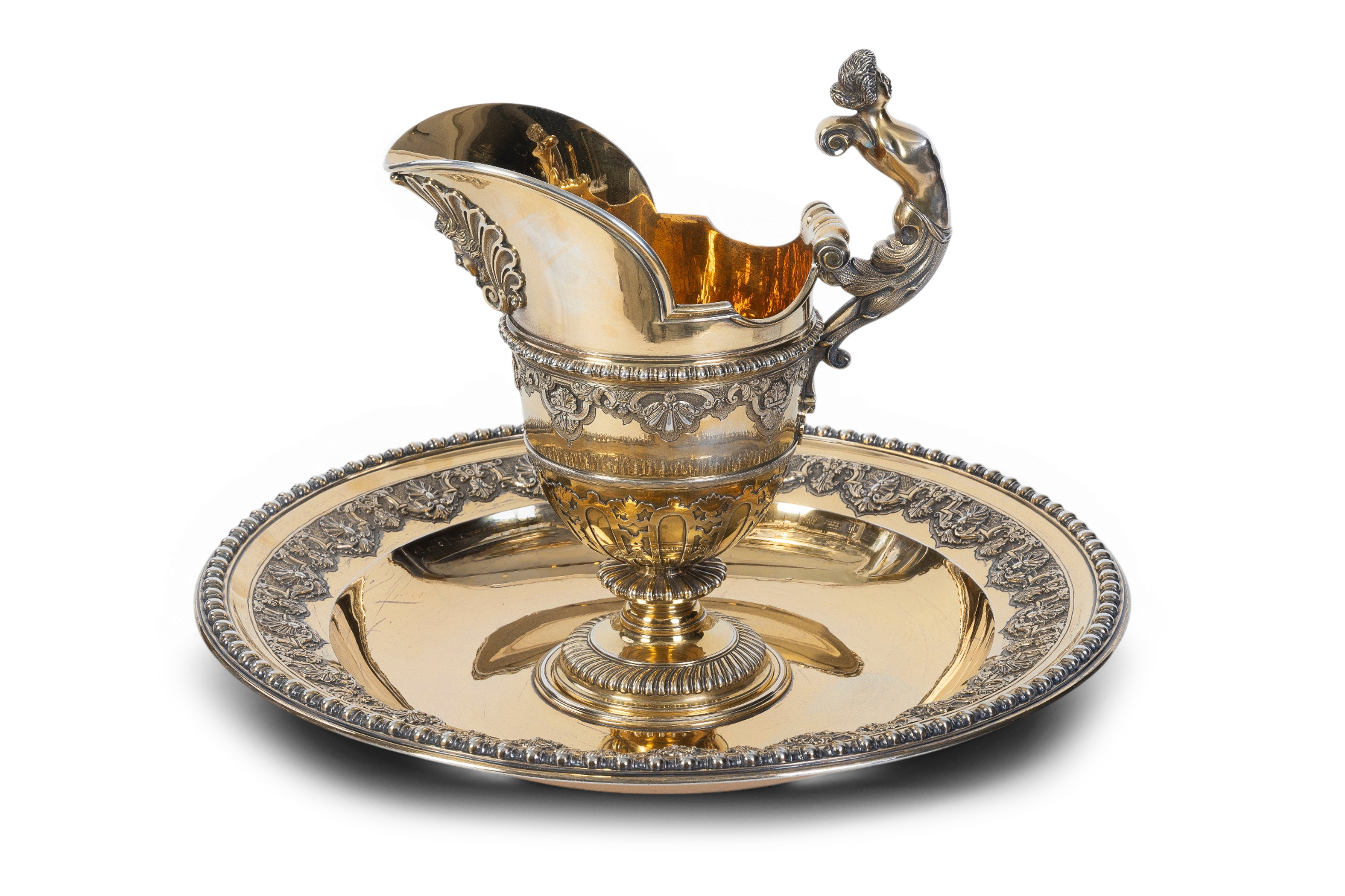 Aguamanil en plata Sterling sobredorada con marcas de Manoah Rhodes & Sons